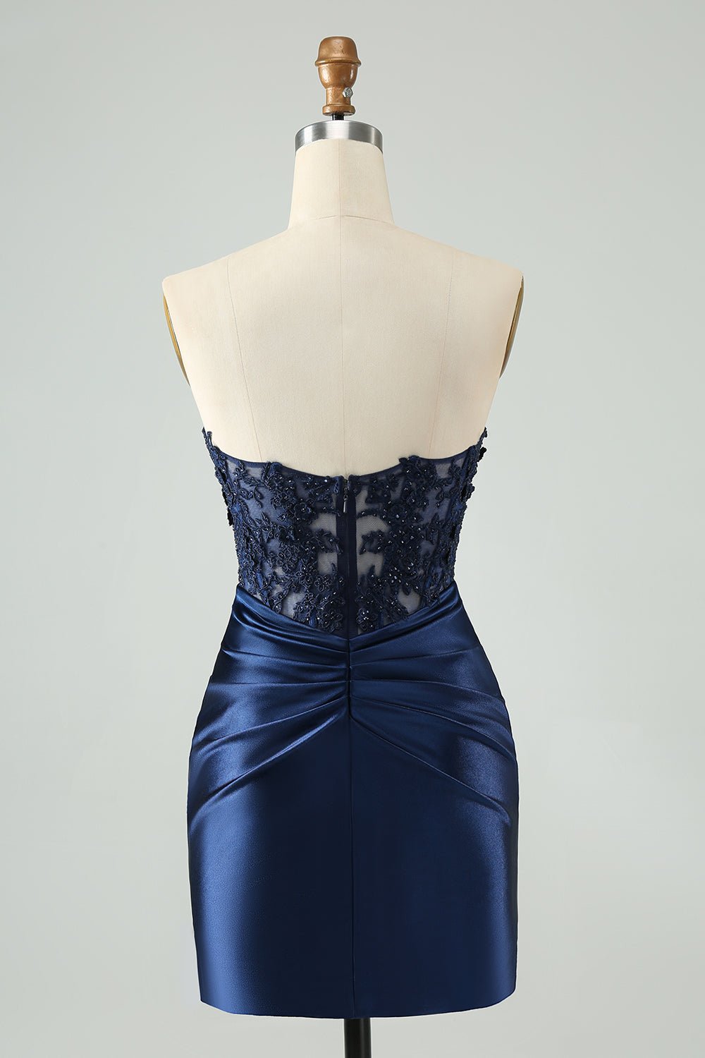 Royal Blue Strapless Bodycon Mini Dress with Beaded Lace Bodice & Front Cutout - Image 6