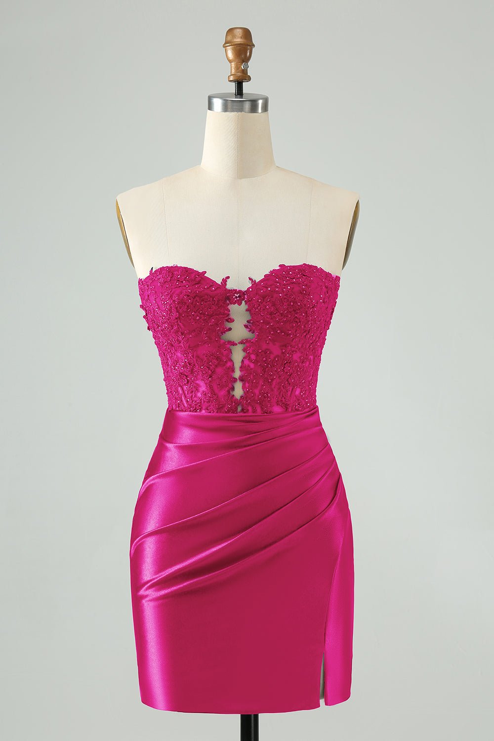 Royal Blue Strapless Bodycon Mini Dress with Beaded Lace Bodice & Front Cutout - Image 11