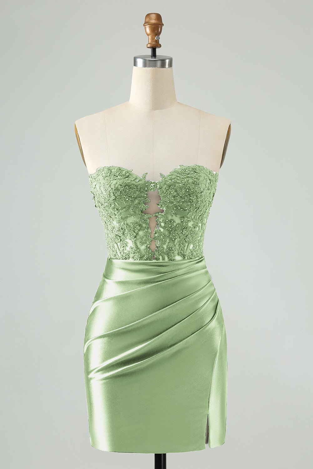 Royal Blue Strapless Bodycon Mini Dress with Beaded Lace Bodice & Front Cutout - Image 13