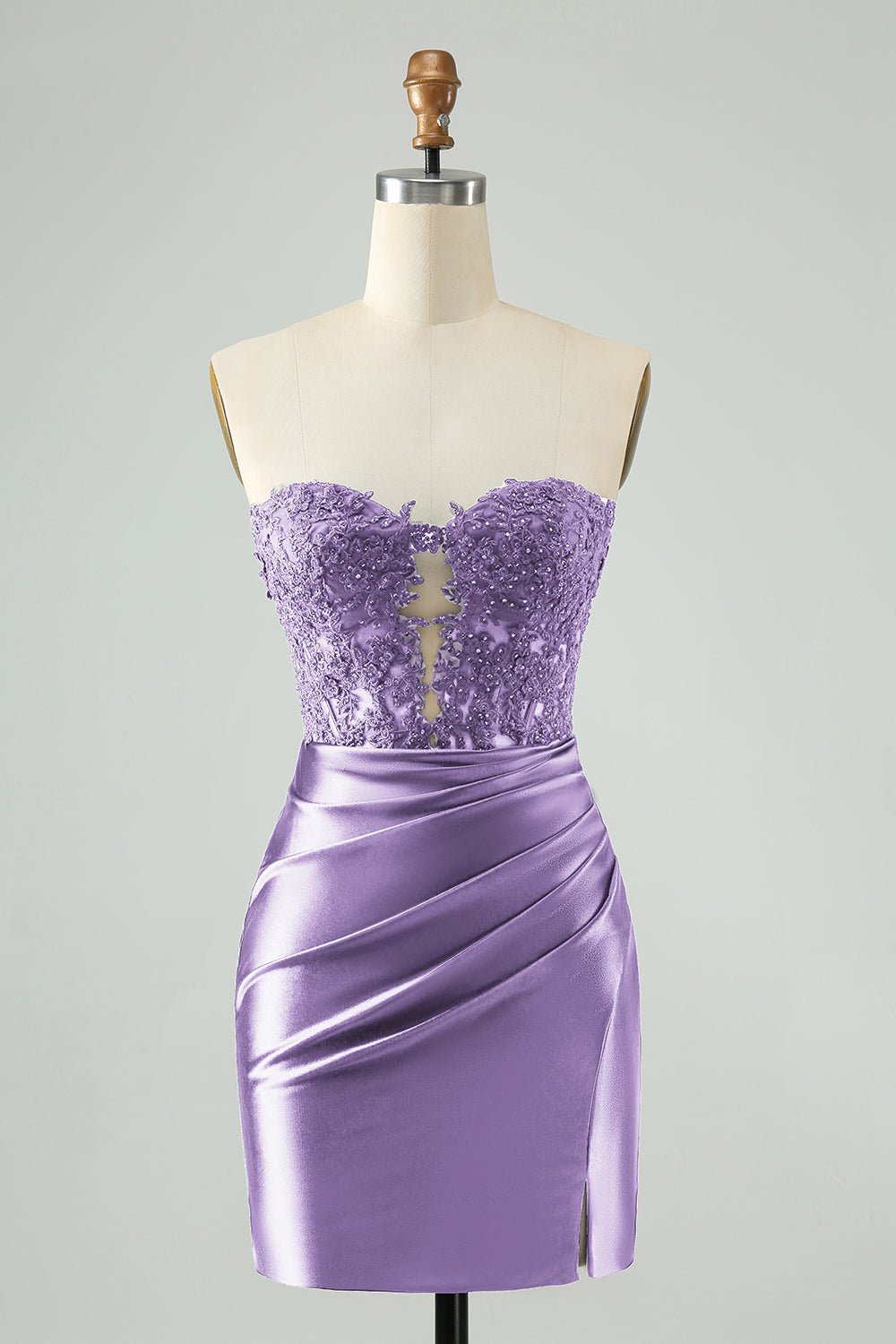 Royal Blue Strapless Bodycon Mini Dress with Beaded Lace Bodice & Front Cutout - Image 15