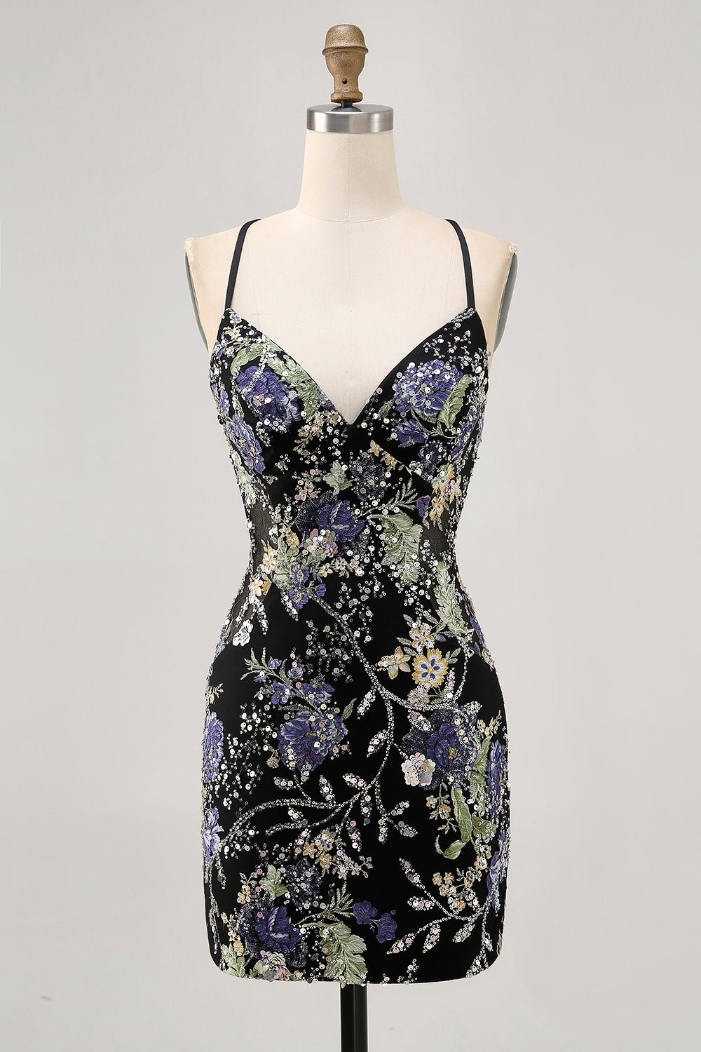 Pink Floral Sequin Bodycon Homecoming Dress with Lace-Up Back - Image 28