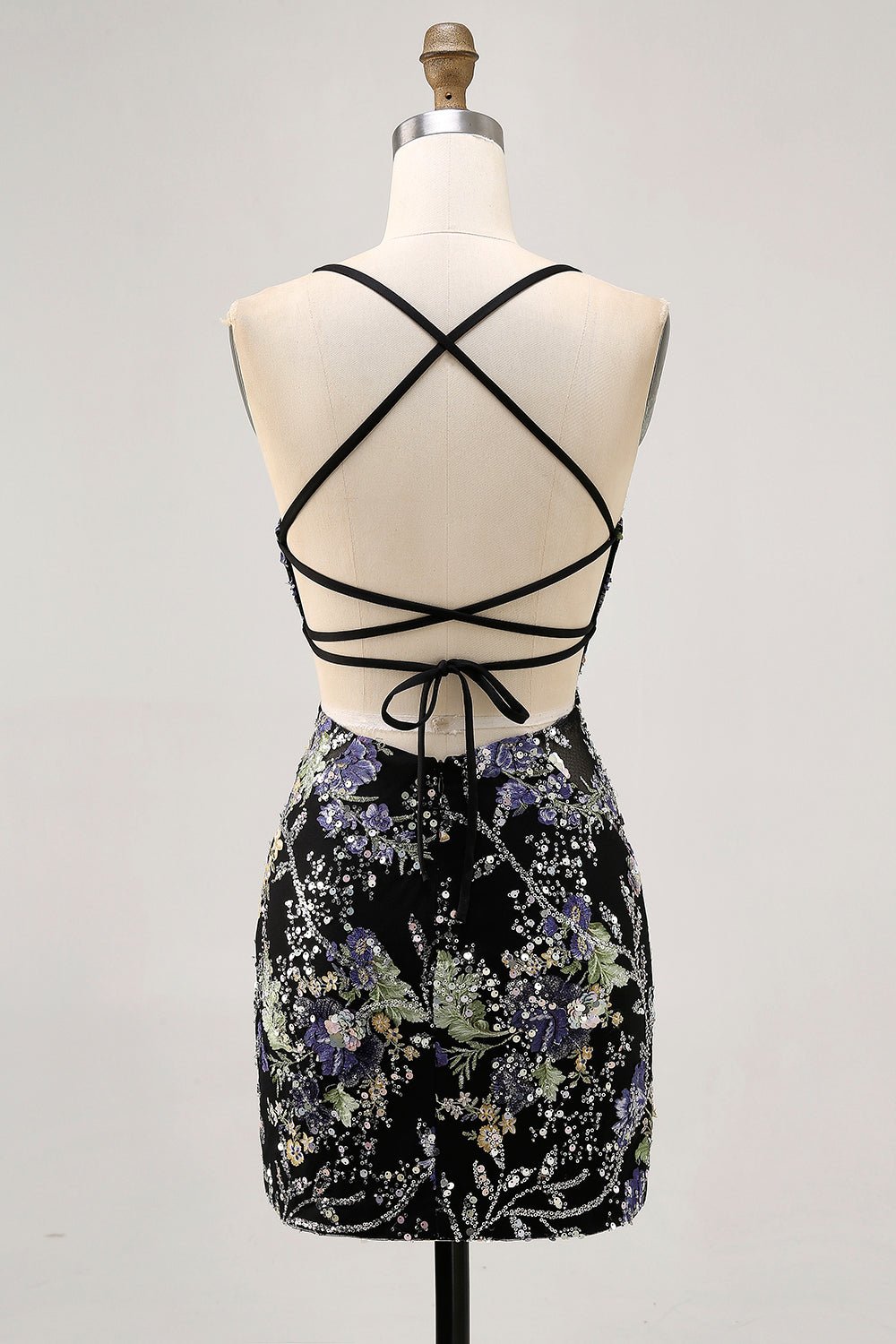 Pink Floral Sequin Bodycon Homecoming Dress with Lace-Up Back - Image 29