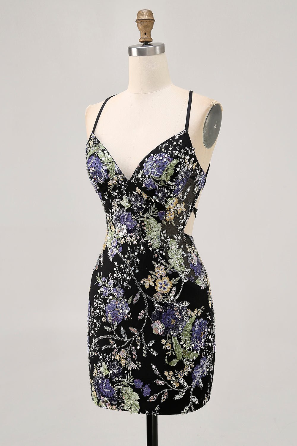 Pink Floral Sequin Bodycon Homecoming Dress with Lace-Up Back - Image 30