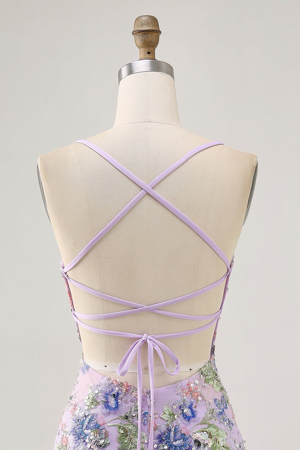 Pink Floral Sequin Bodycon Homecoming Dress with Lace-Up Back - Image 13