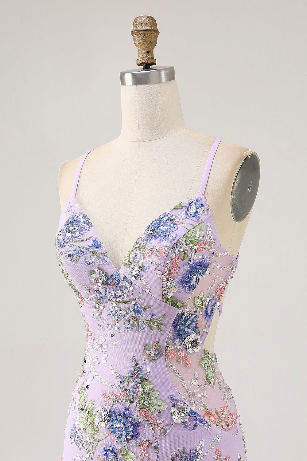 Pink Floral Sequin Bodycon Homecoming Dress with Lace-Up Back - Image 14