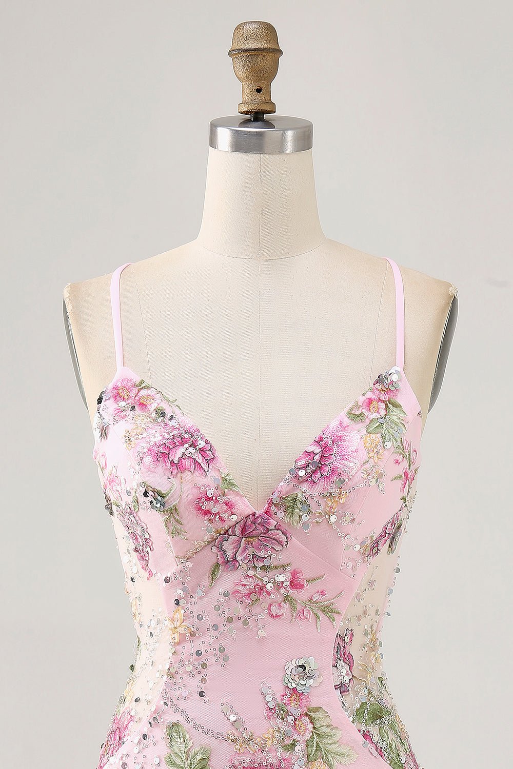 Pink Floral Sequin Bodycon Homecoming Dress with Lace-Up Back - Image 6