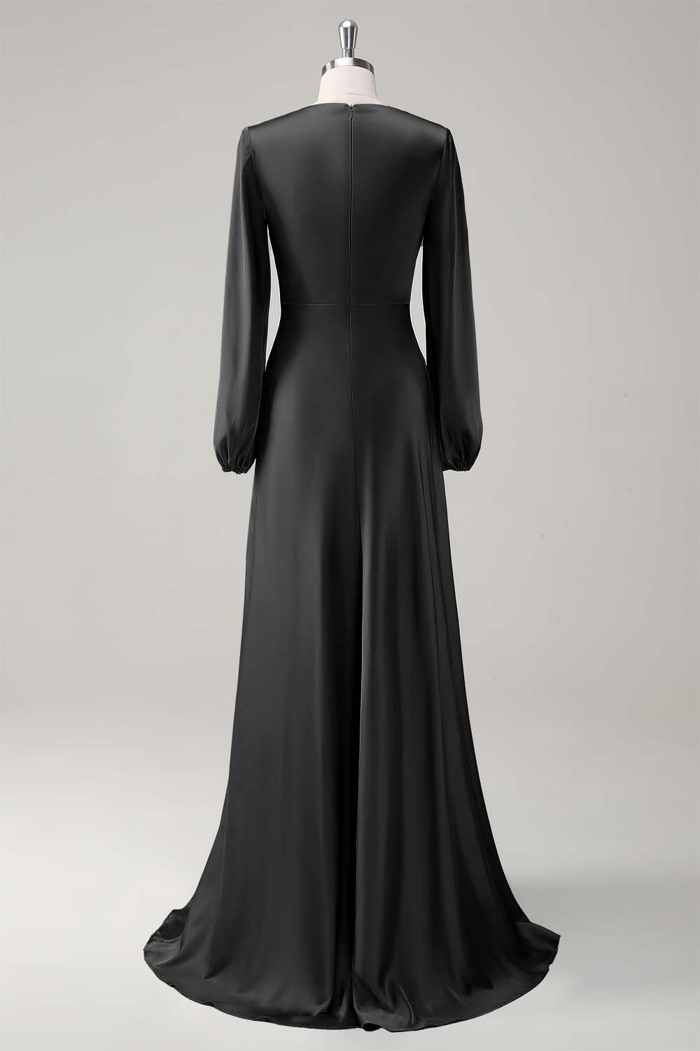 Modest Sage Long Sleeve Bridesmaid Gown with Round Neck A-Line Silhouette - Image 8