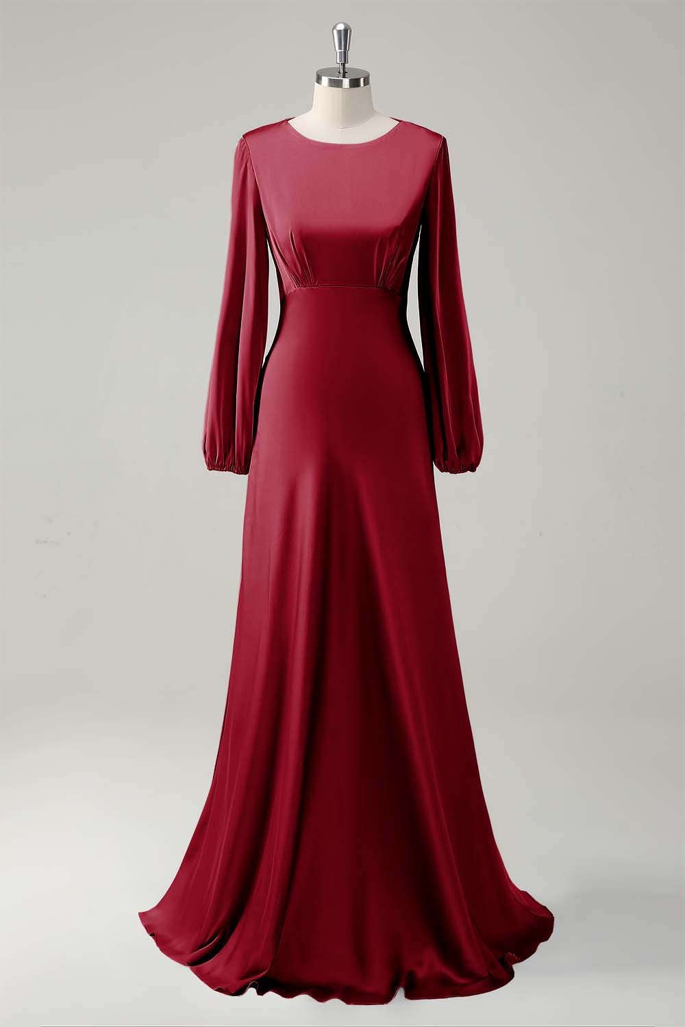Modest Sage Long Sleeve Bridesmaid Gown with Round Neck A-Line Silhouette - Image 9