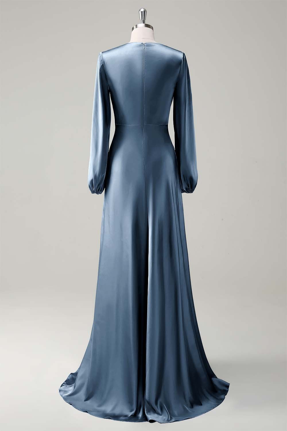 Modest Sage Long Sleeve Bridesmaid Gown with Round Neck A-Line Silhouette - Image 16